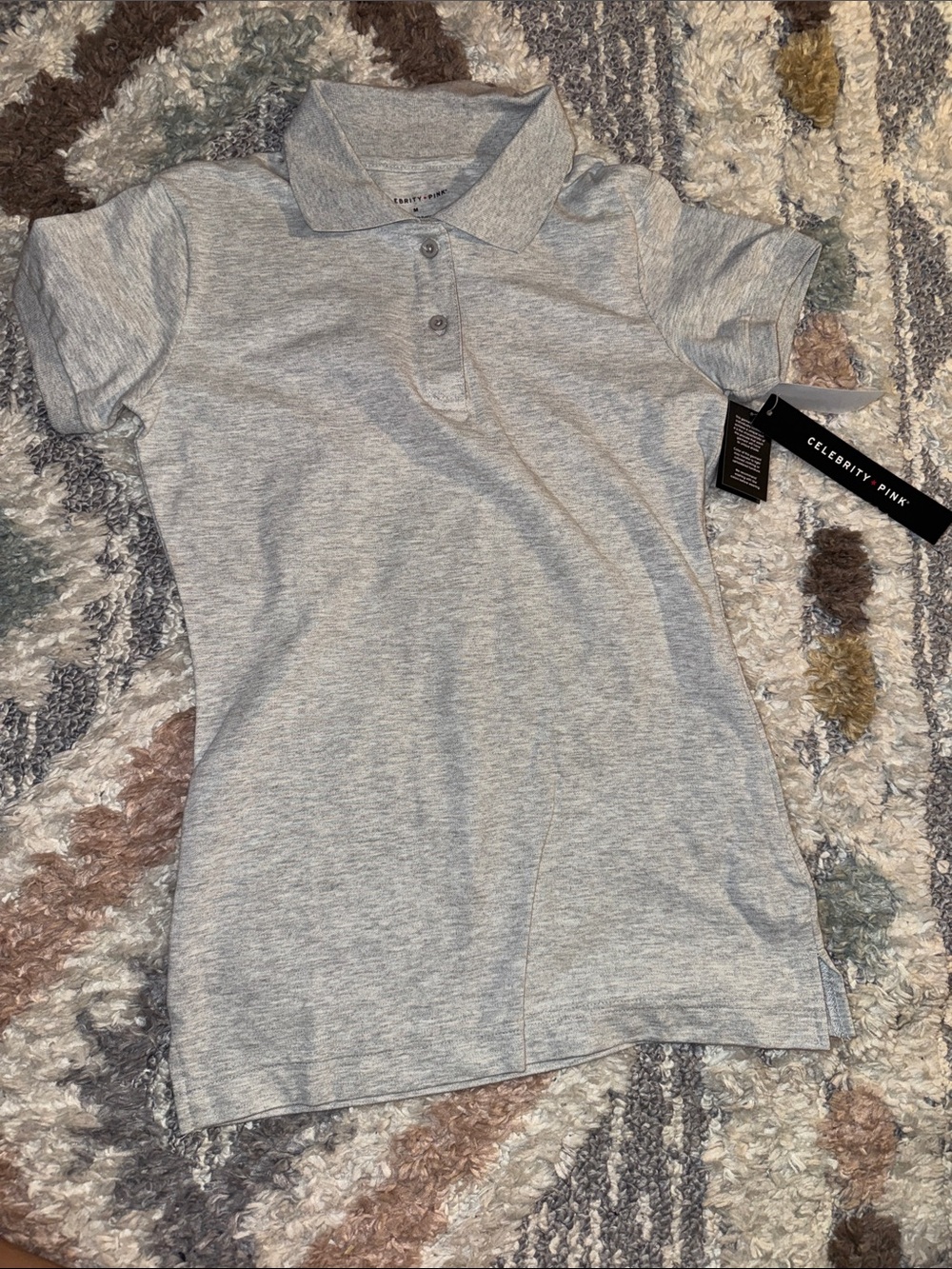 Celebrity Pink Light Heather Gray Polo Top